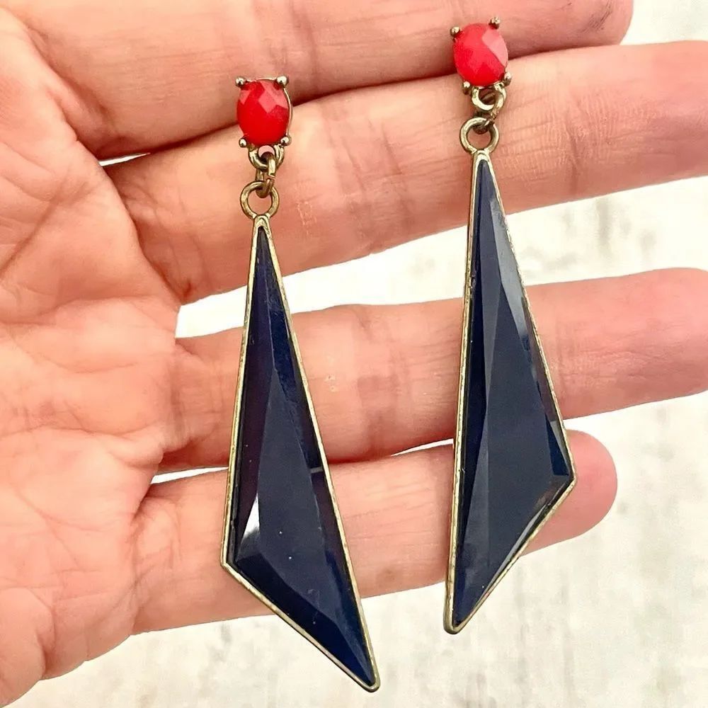 Blue and pink drop geometric post earrings